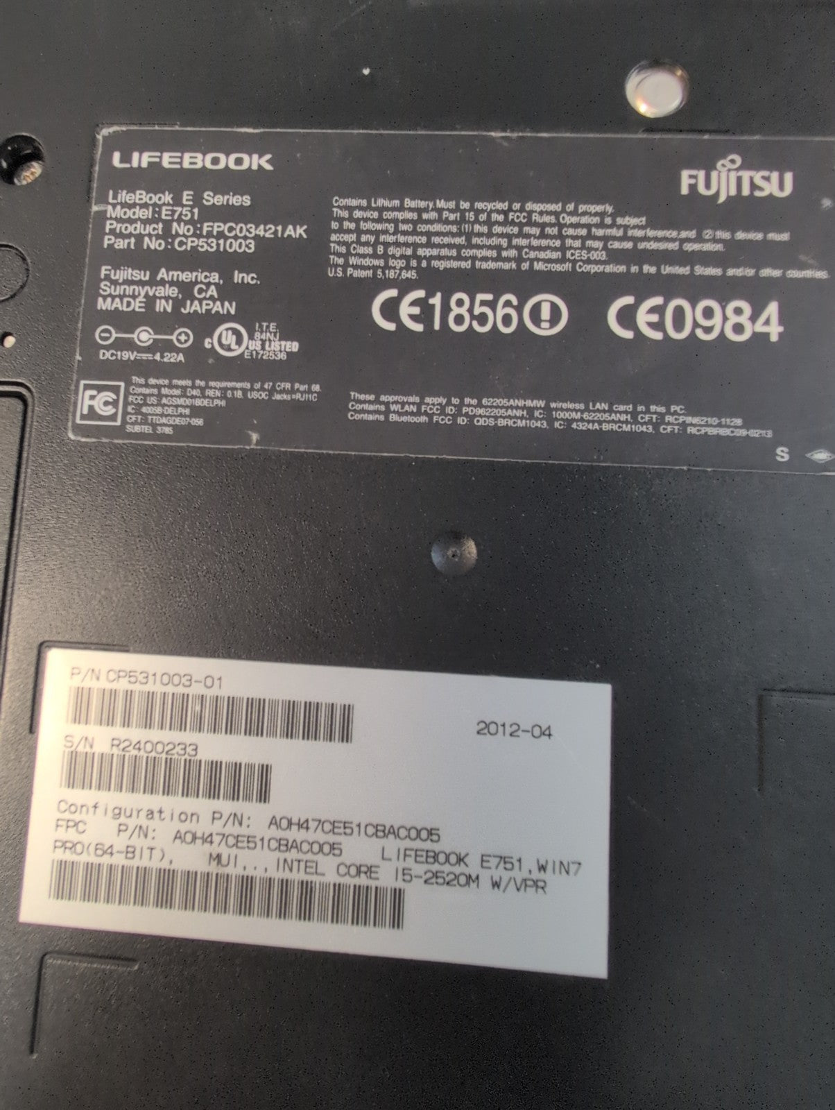 🔥 Fujitsu Lifebook E571 15.6" LAPTOP i5-2520M /4GB /250GB HDD /Win XP (READ) -