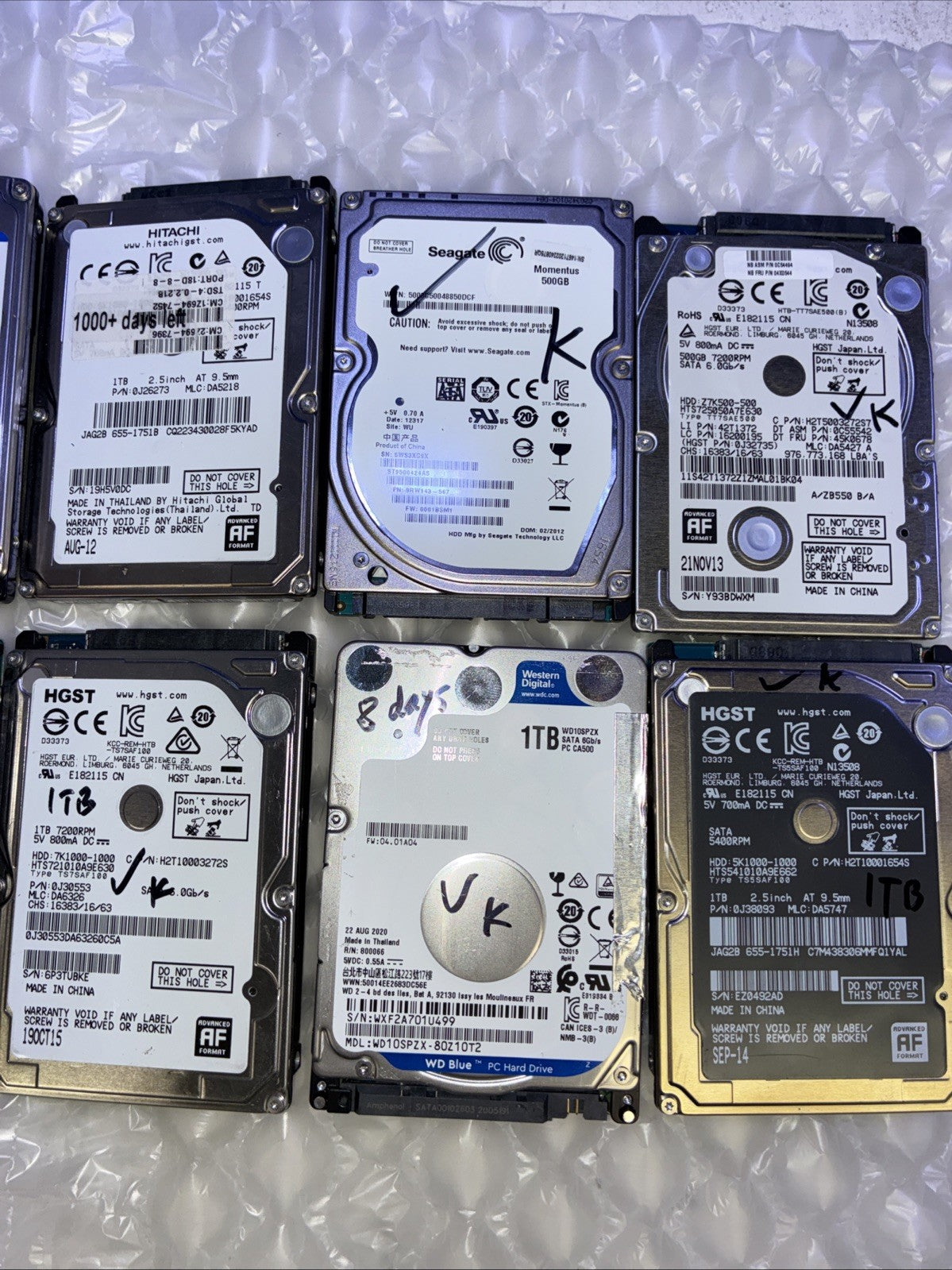 🔥 LOT of 10 Mixed Brand 500GB~1TB 2.5" SATA LAPTOP HDD (1000+ days Remains) -
