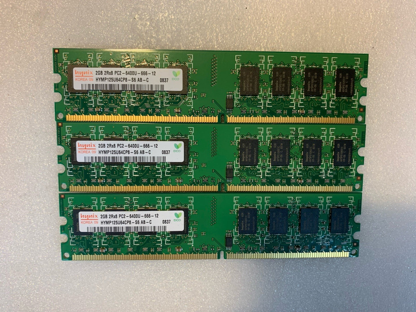 Lot of 3 Hynix 2GB DDR2 PC2-6400U 800MHz Desktop RAM 6GB