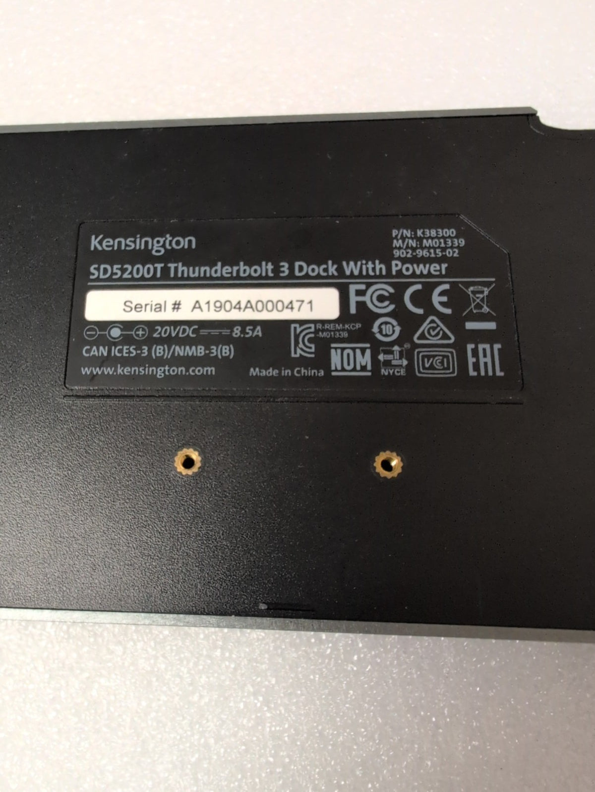 4x Kensington SD5200T Thunderbolt 3 Dock Station K38300 + Power Adapter/Cable -