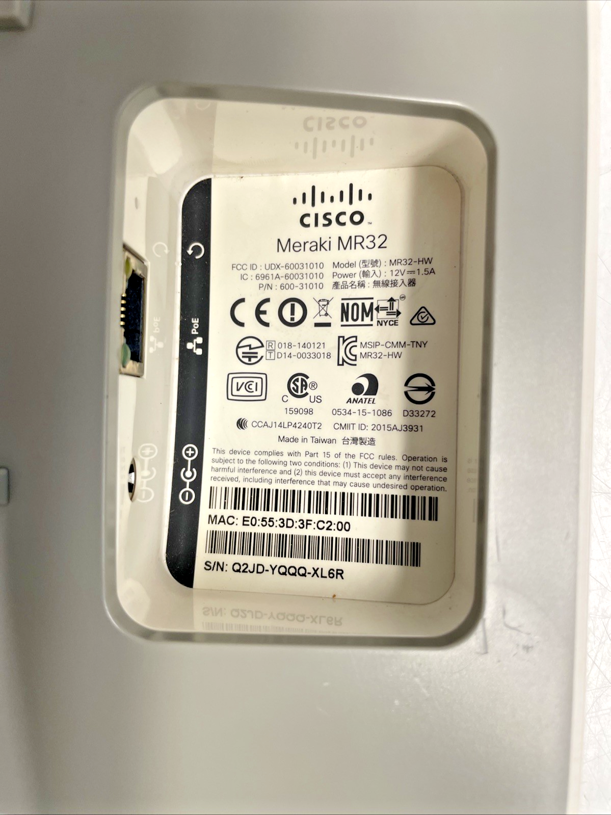Cisco Meraki MR32-HW Access Point With MOUNTING BRACKET +