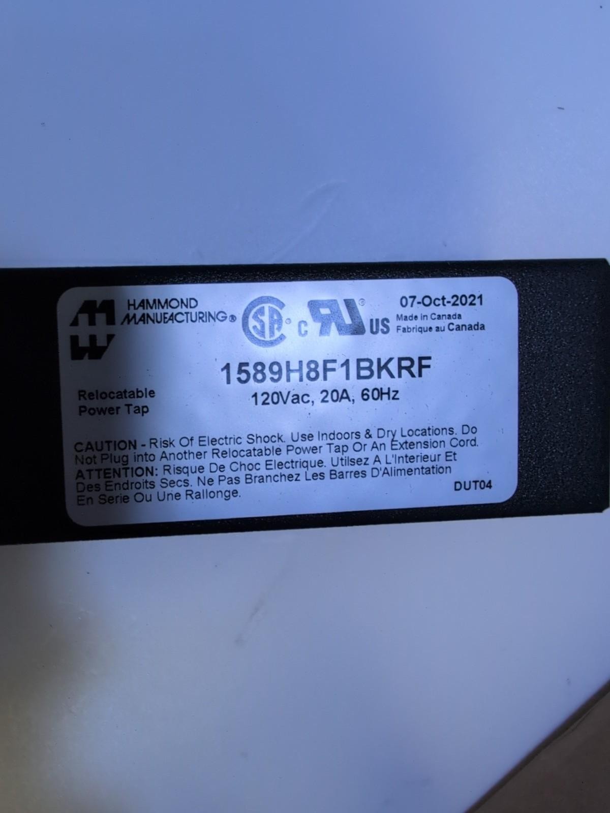 NEW Hammond 1589H8F1 BKRF Wall Mount Rack Power Strip 8-Outlet 120v 20A -