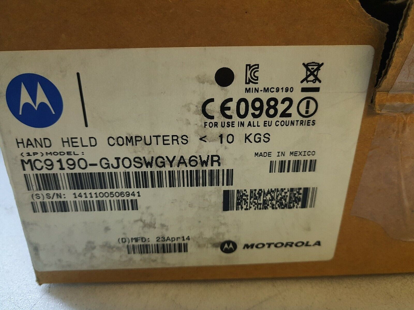 - NEW Symbol Zebra Motorola MC9190-GJ0SWGYA6WR Handheld Computer MC9190 - G