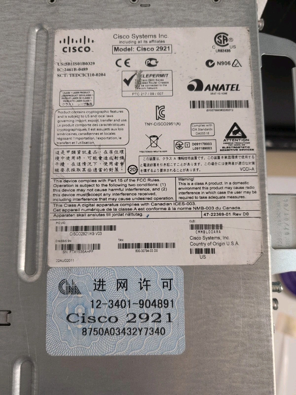 🔥 Cisco 2900 Series Integrated Router Cisco 2921/K9 With NM-AIR-WLC6 -