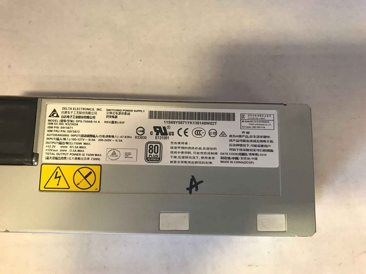 IBM 69Y5872 750W X3650 M4 Power Supply 69Y5871 Delta Electronics DPS-750AB