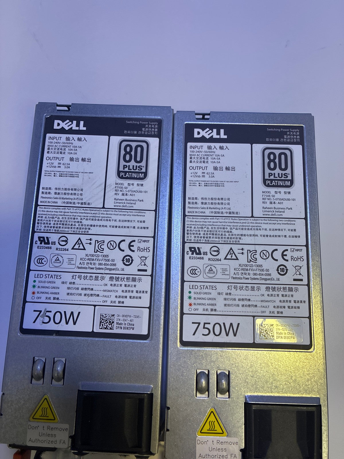 2x 🔥 Dell F750E-S0 750W 80 Plus Platinum Hot-Swap Server Power Supply 06W2PW