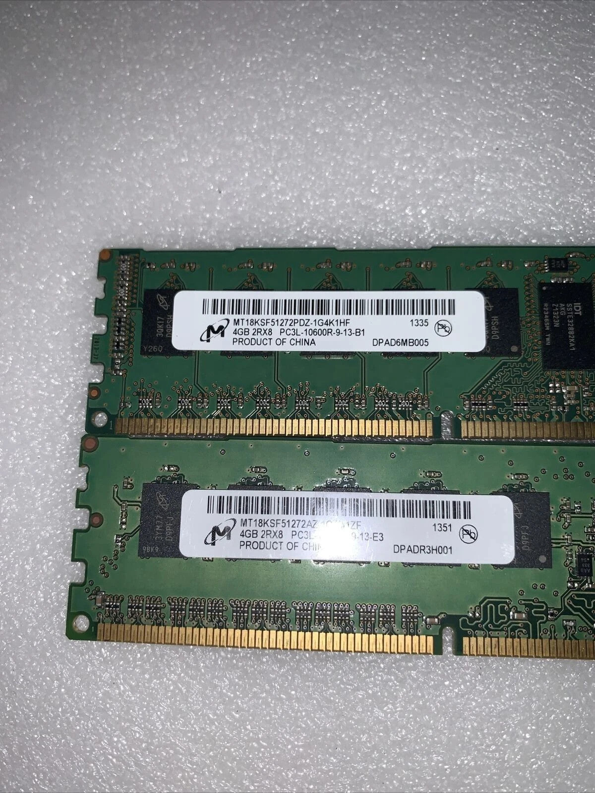 2x 🔥 4GB Micron 2Rx8 PC3L-10600R DDR3 Reg Server Ram MT18KSF51272PDZ-1G4K1HF