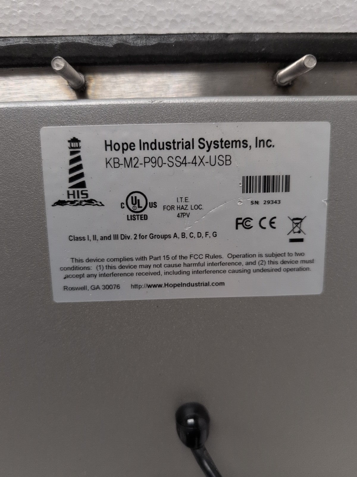 🔥 HOPE INDUSTRIAL SYSTEMS Wall Mount USB Keyboard KB-M2-P90-SS4-4X-USB Tested-