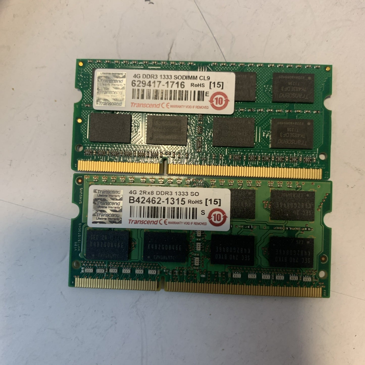 Lot of 2 Transcend 4G 2RX8 DDR3 1333 memory