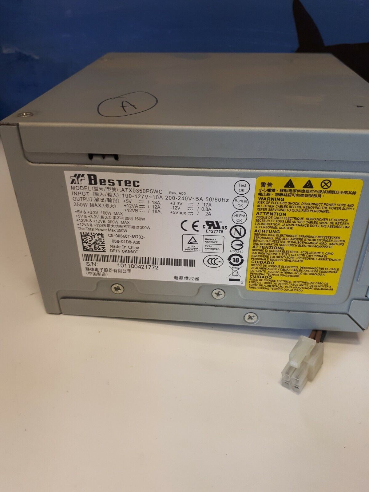Dell K660T Precision T1500 Workstation Power Supply 350W Insprian Vostro