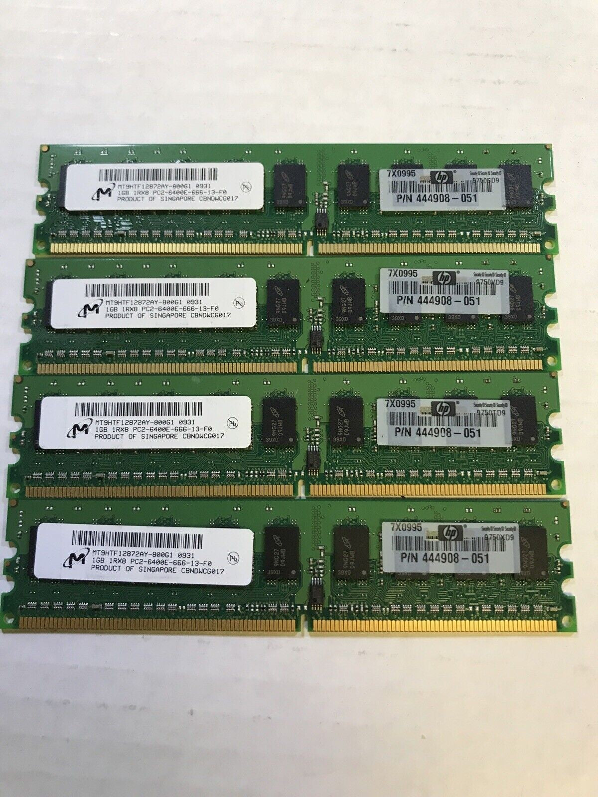 4x 1GB Micron DDR2-800 PC2-6400E ECC MT9HTF12872AY-800G1 Memory (for servers)