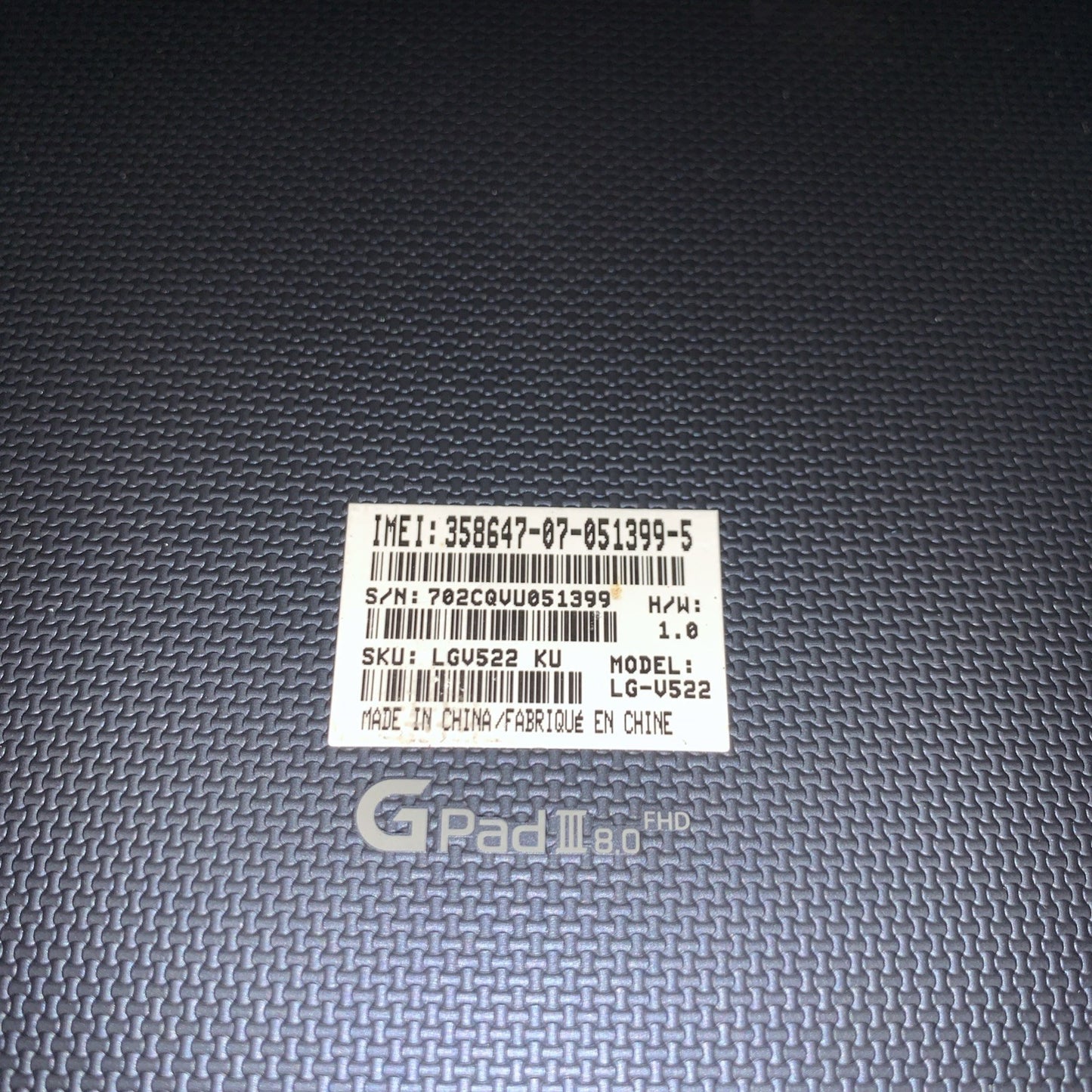 model name LG GPa III 8.0 FHD LGV522 (read)