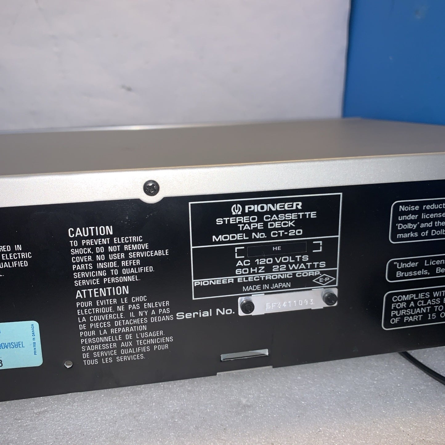 🔥 Pioneer CT-20 Stereo Cassette Tape Player Recorder Deck tested working
