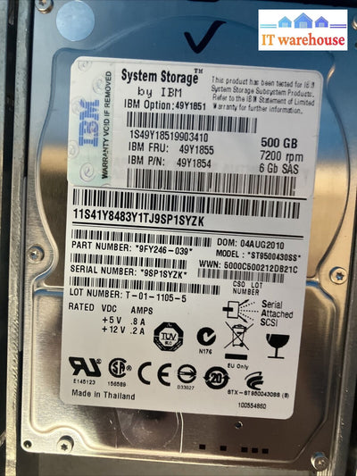 5X Ibm 49Y1851 500Gb 7.5K Sas 2.5’ Hdd St9500430Ss 49Y1855 Pn 49Y1854 W/ Caddy ~