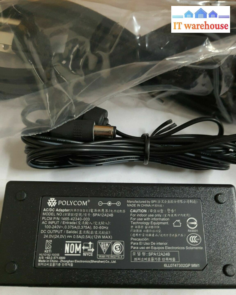 - 5X New Polycom 24V 500Ma Ac Adapter 1465-42340-003 Spa12A24B W/ Power Cord @@@