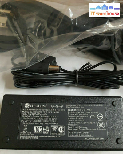 - 5X New Polycom 24V 500Ma Ac Adapter 1465-42340-003 Spa12A24B W/ Power Cord @@@