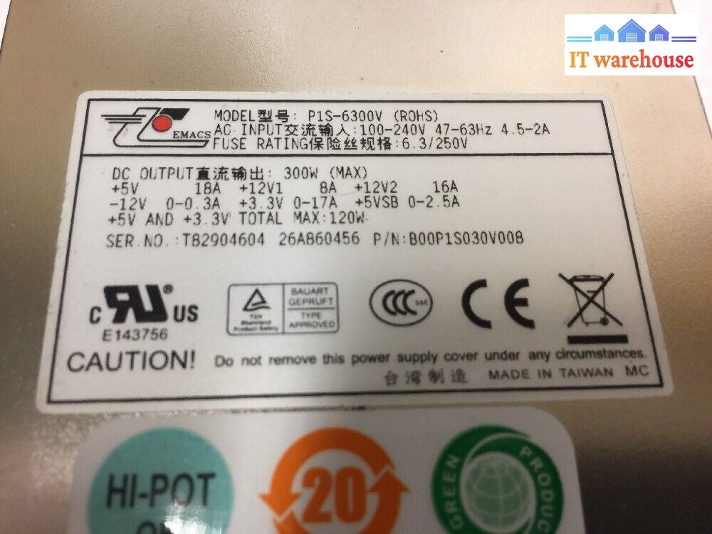 - 5X Zippy Emacs P1S-6300V 300W 1U 18-Pin Power Supply