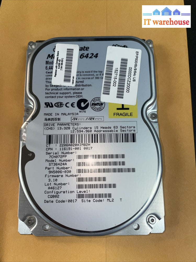 6.4Gb Seagate Medalist St36424A Hdd Pn: 9N5006-030 Fw: 3.10 134198-001