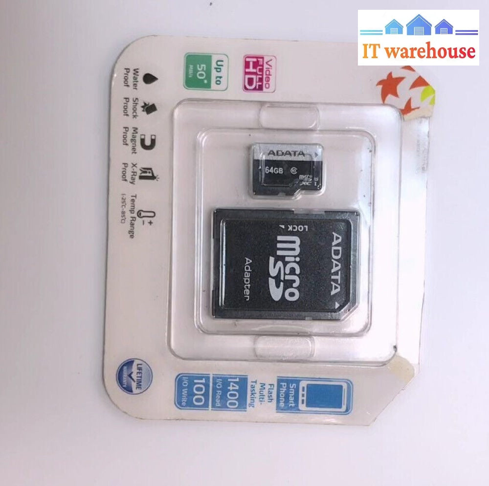 64GB AData micro SD Memory Card w/SD adapter