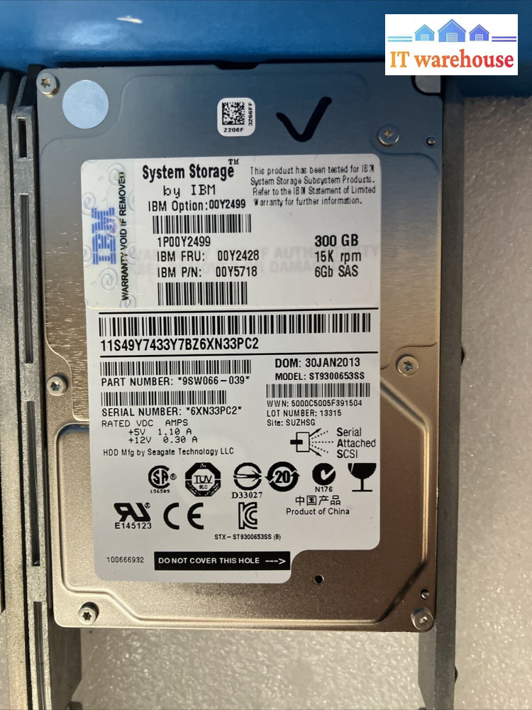 6X Ibm 00Y2499 300Gb 15K Sas 2.5’ Hdd St9300653Ss 00Y2428 Pn 00Y5718 W/ Caddy ~