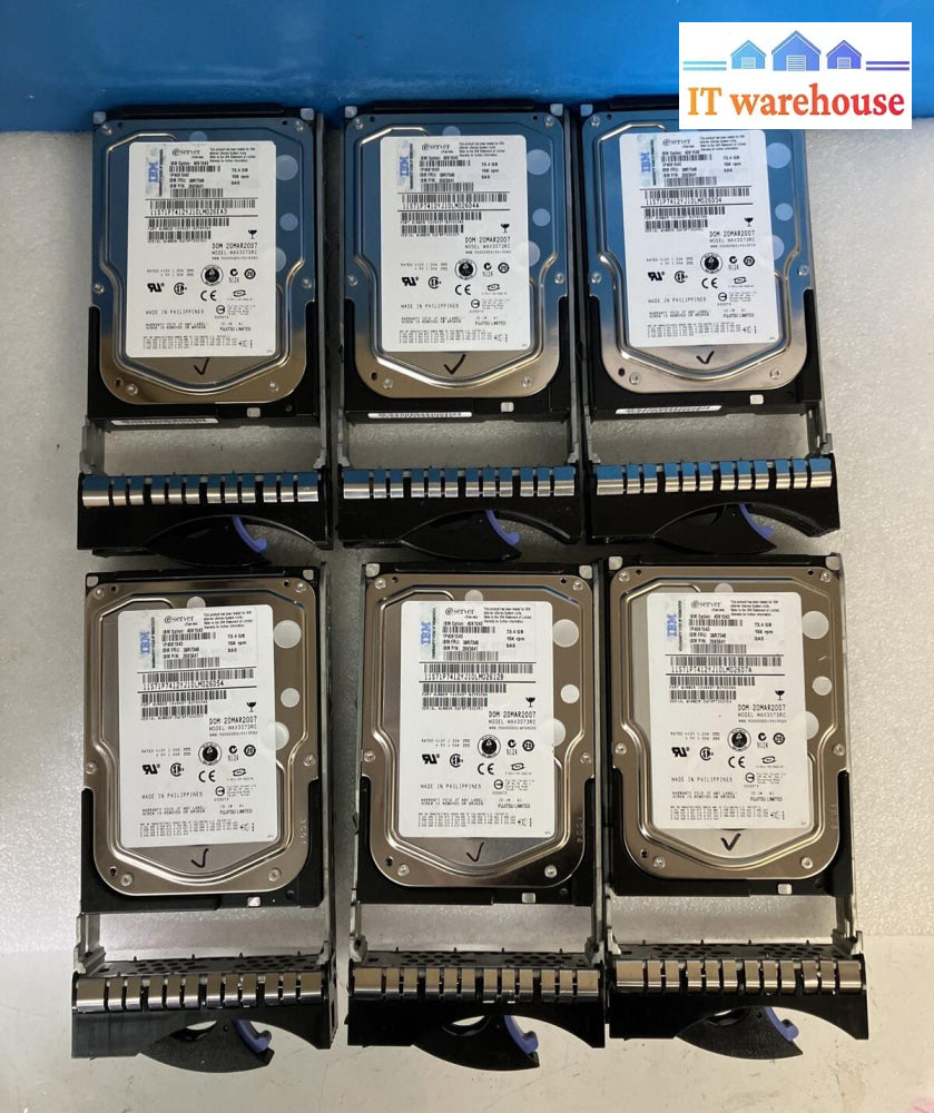 6X Ibm 40K1043 73.4Gb 15K Sas Hdd Dqf9P73025Dl Fru 39R7348 Pn 26K5841 W/ Caddy ~