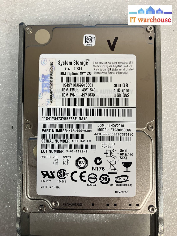 6X Ibm 49Y1836 300Gb 10K Sas 2.5’ Hdd St9500603Ss 49Y1840 Pn 49Y1839 W/ Caddy ~