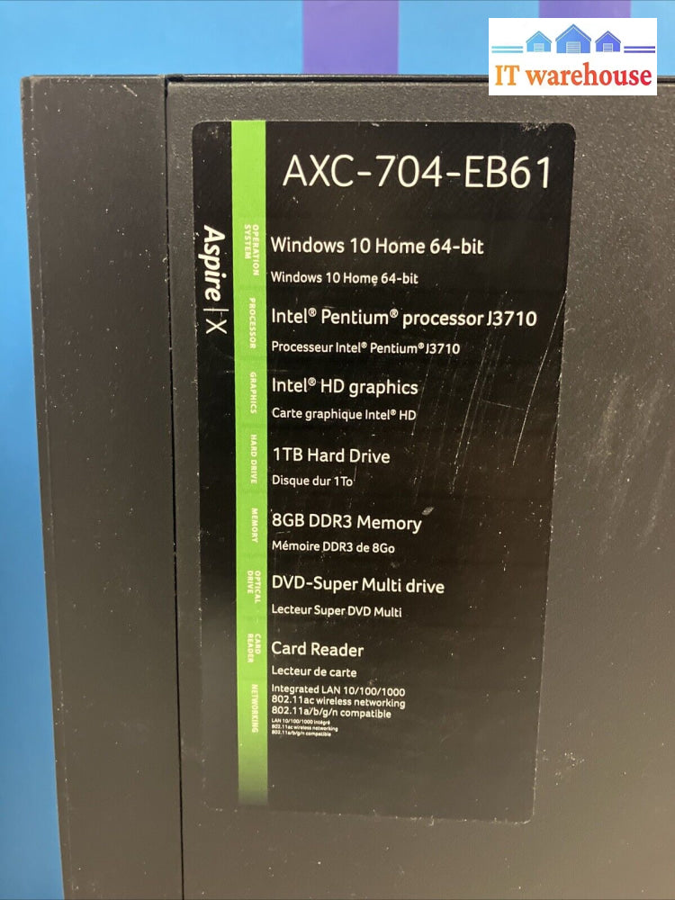 Acer Aspire X Sff Desktop Pc With Intel J3710 Cpu / 8Gb Ram 1Tb Hdd Win 10 ~