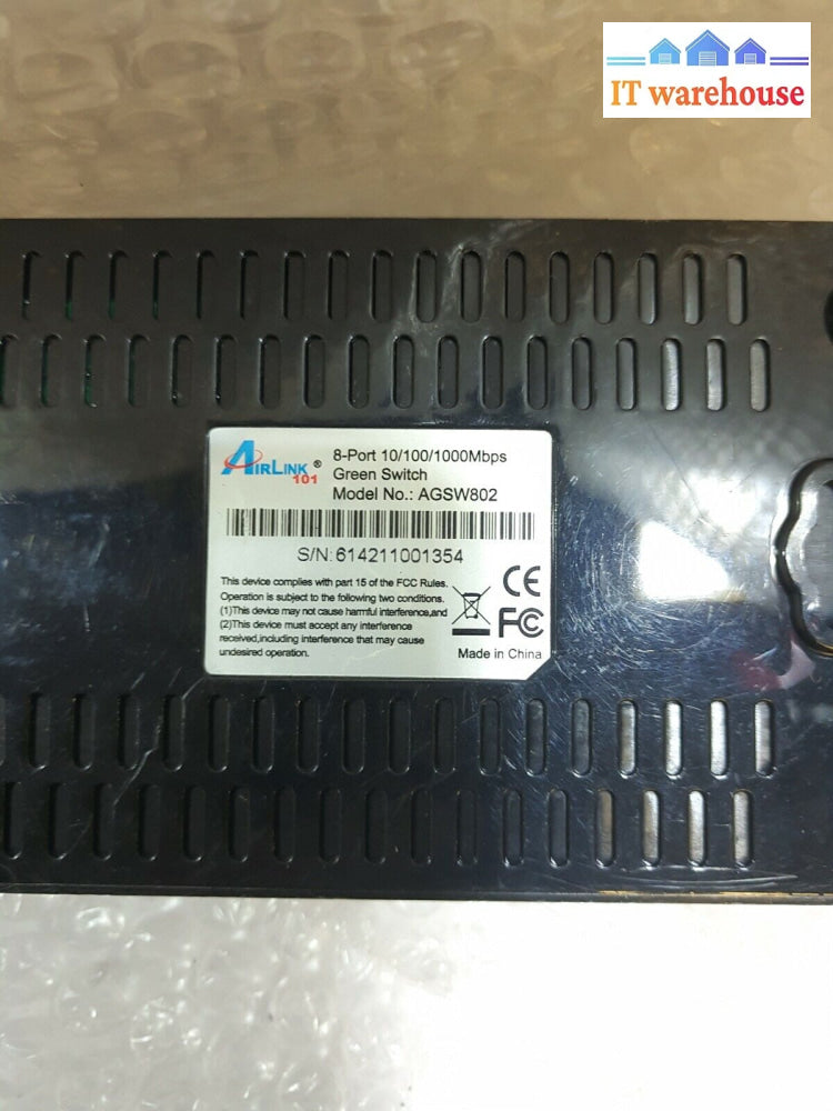 - Airlink 101 8-Port 10/100/1000 Green Switch Agsw802 With 9V Ac Adapter