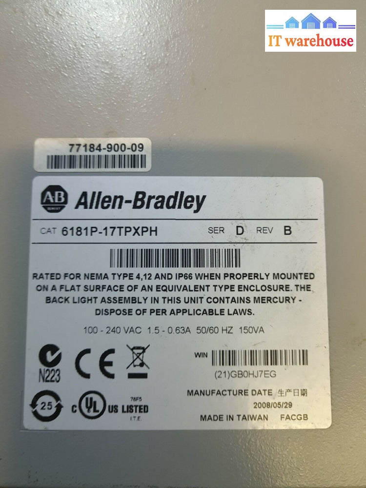 - Allen-Bradley 6181P Versaview 1700P Computer(No Ram/No Hdd/No Caddy As Is)