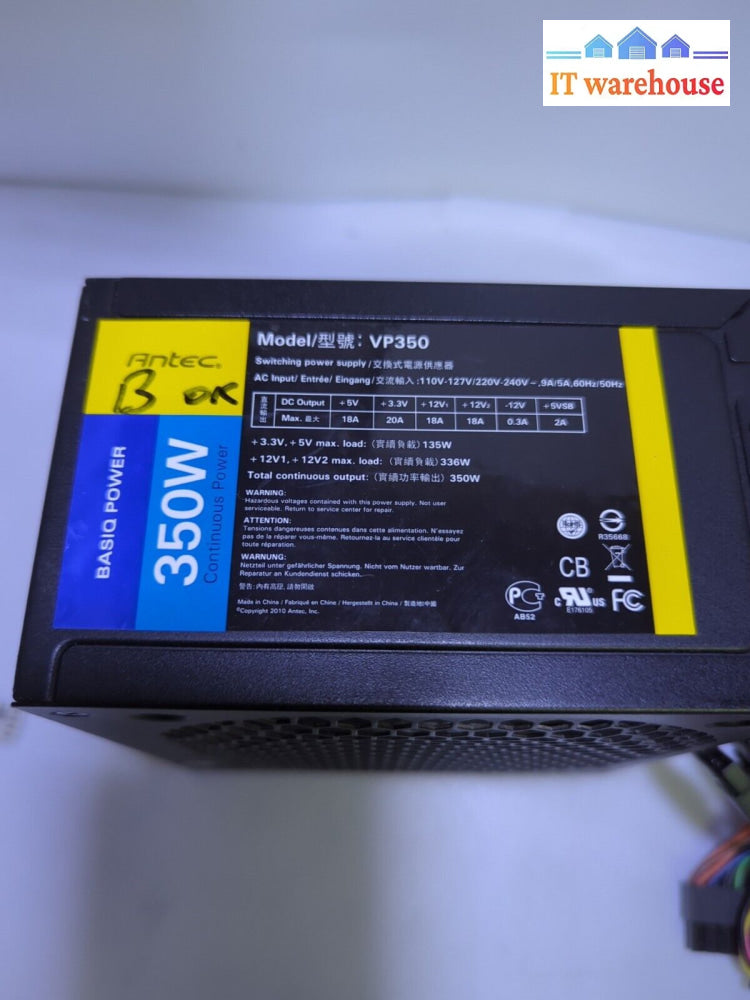Antec Vp350 350W Atx Power Supply 1X 6Pin Pcie/4 + 4 Cpu *Tested* -