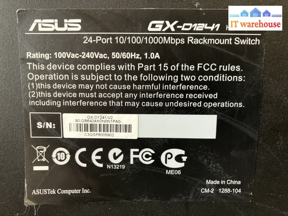 ~ Asus Gx-D1241 24-Port 10/100/1000Mbps Rackmount Ethernet Switch