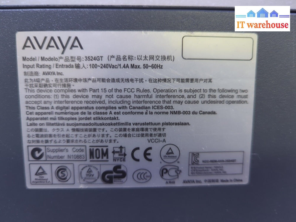 - Avaya 3524Gt 24-Port Gigabit Ethernet Switch Tested
