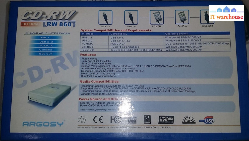 Brand New Argosy Rw-860-Ku2 External Usb 2.0 To Ide Drive 40X12X40X