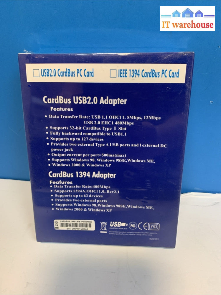 CardBus 1394 IEEE PCCard (Windows XP/ 2000/Me/98SE Compatible)