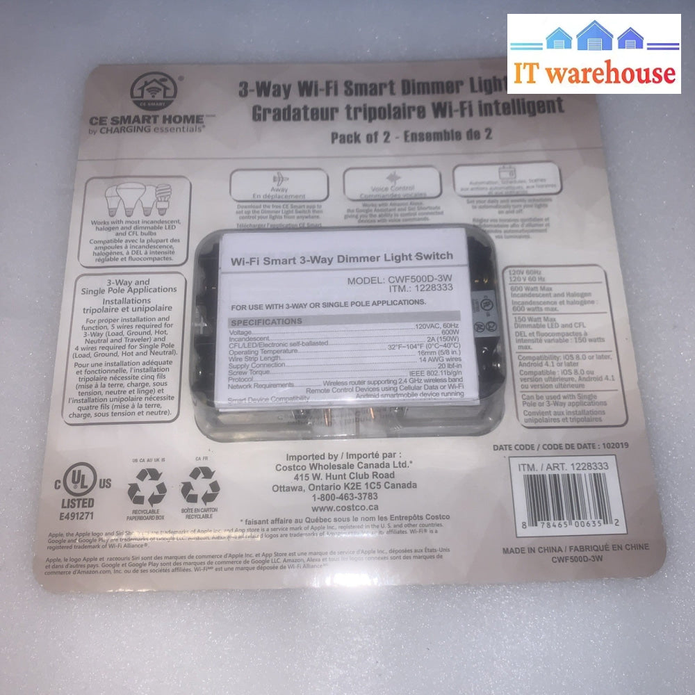 CE Smart Home 3-Way Dimmer Switches CWF500D-3W