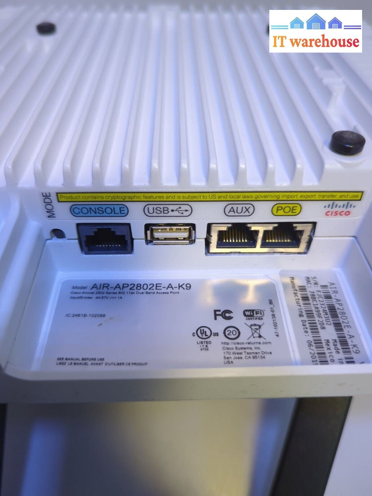- Cisco Air-Ap2802E-A-K9 2800E Access Point Dual-Band 802.11A/G/N/Ac