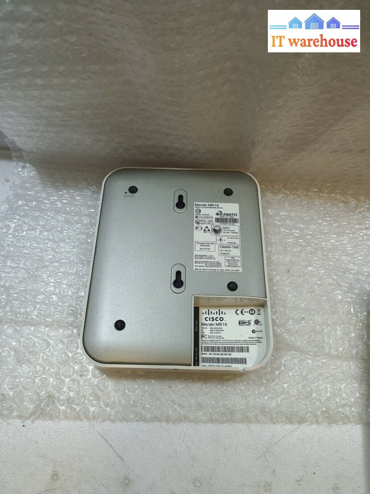- Cisco Meraki MR16 Cloud Managed Wireless Access Point w/AC (NO MOUNT)
