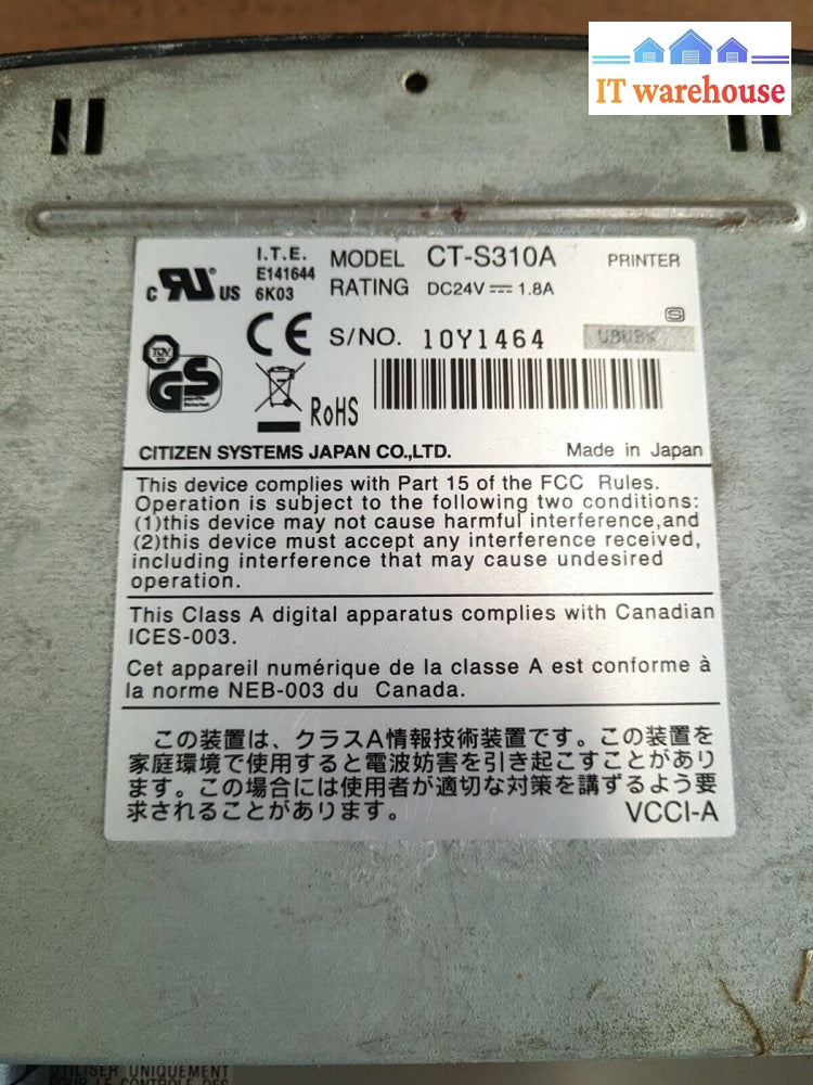- Citizen CT-S310A Thermal POS Printer (USB Port, NO Card) W/ AC Adapter Tested
