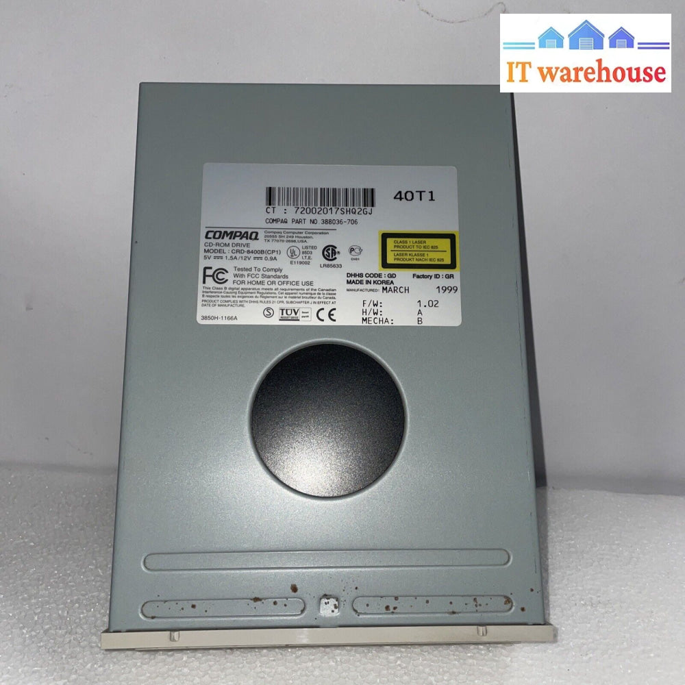 Compaq Crd-8400B P/N 388036-706 5 25 ’ Cd-Rom 40X Ide Cd-Rom