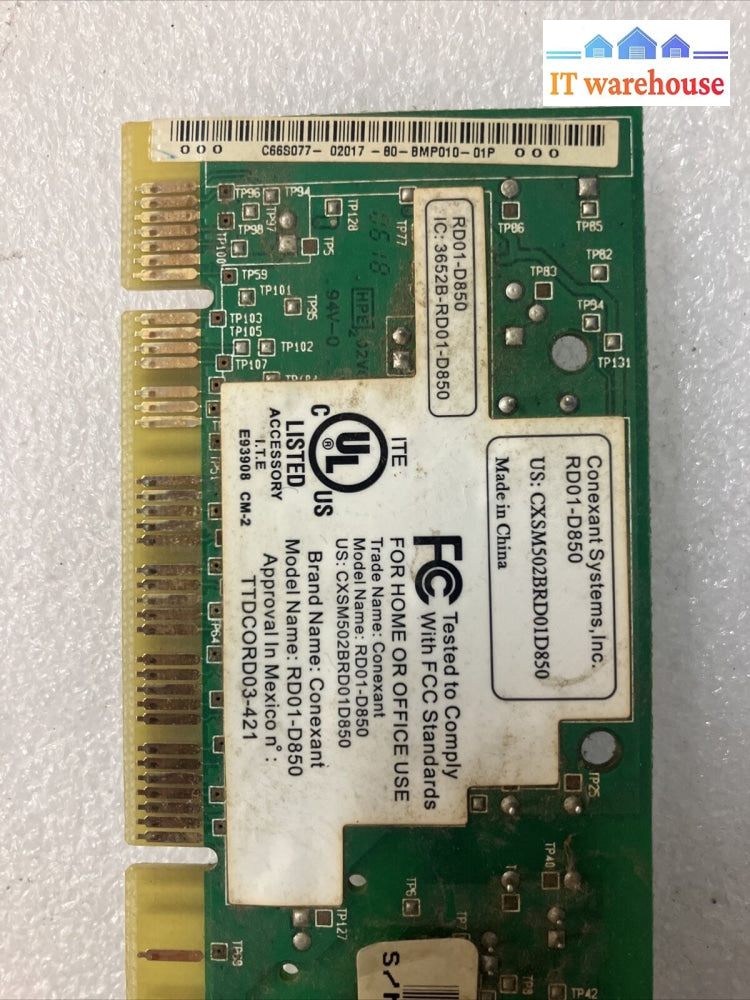 Conexant Rd01-D850 Pci V92 56K Dial-Up Data Fax / Modem Card ~
