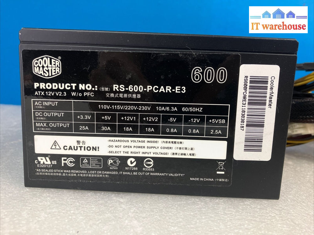 Cooler Master Rs-600-Pcar-E3 600W 4 + 4 Cpu / Dual 6 + 2 Pcie Atx Power Supply Unit~