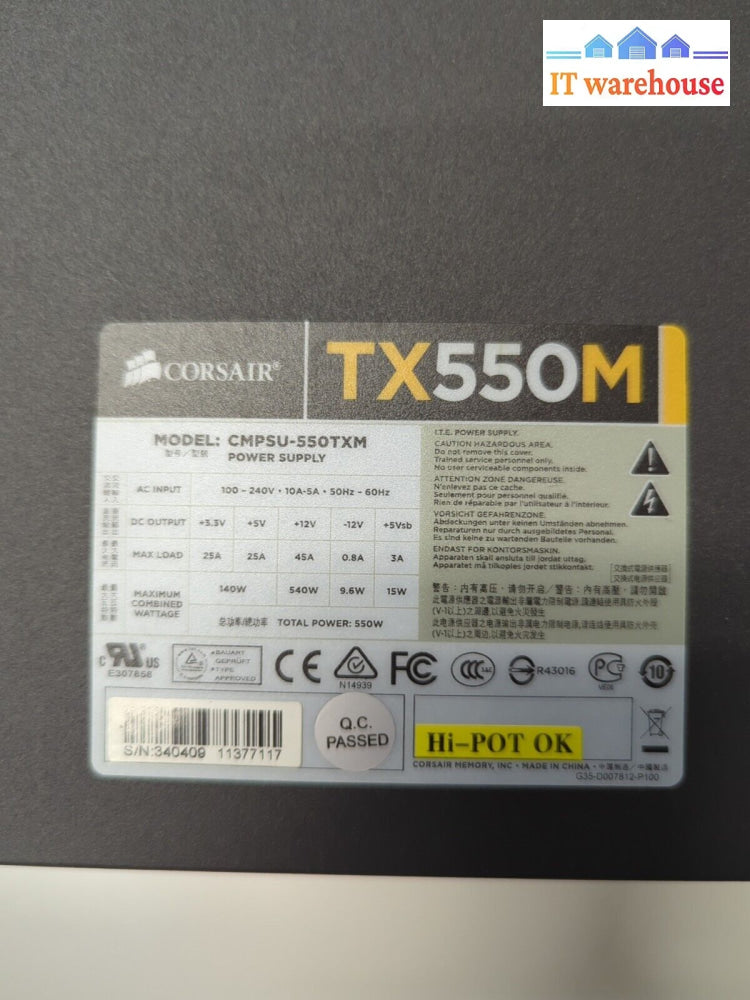 CORSAIR TX550M Power Supply 550W 80 Plus Gold (3x 6 + 2 PCI-E 4 + 4 CPU) TESTED