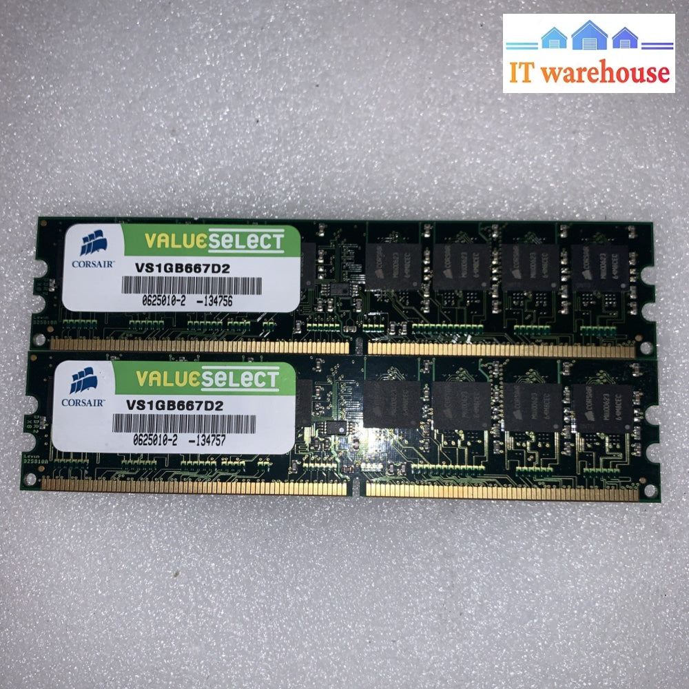 Corsair ValueSelect 2GB (2x1GB) DDR2 667MHz PC2-5300 Desktop Memory VS1GB667D2