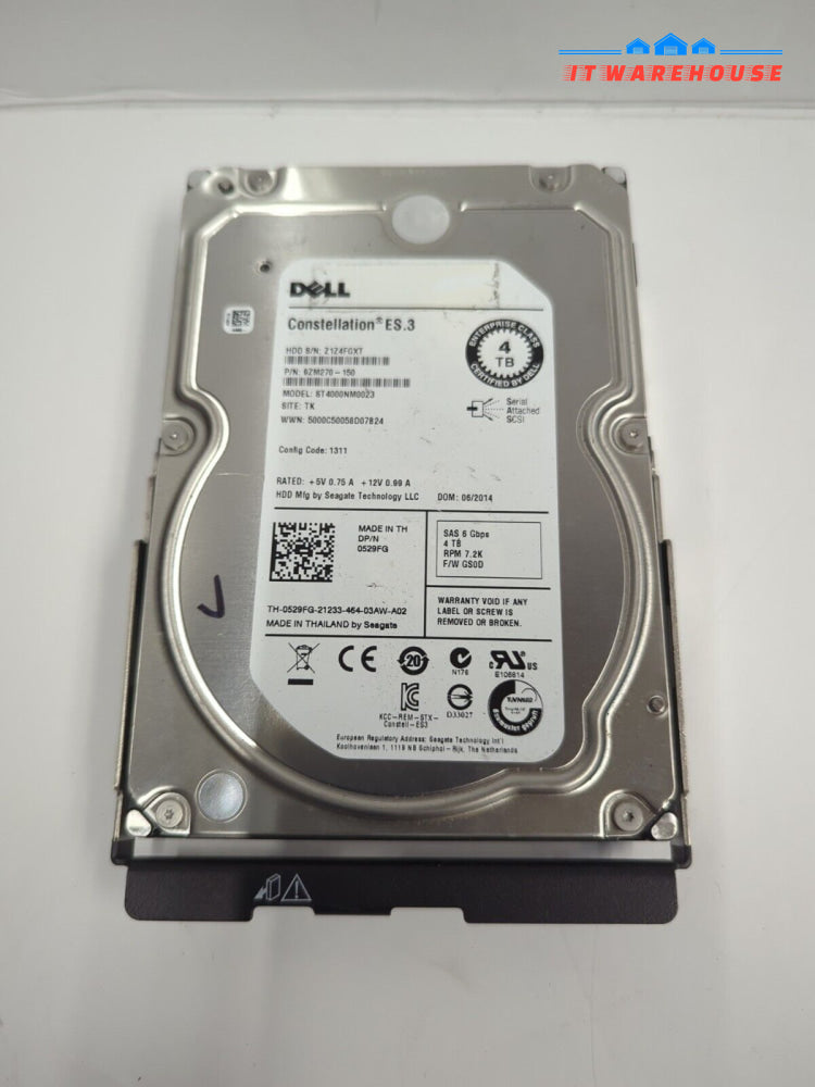 Dell 529FG ST4000NM0023 4TB 3.5’’ SAS HDD Hard Drive W/Caddy 63T9G Tested