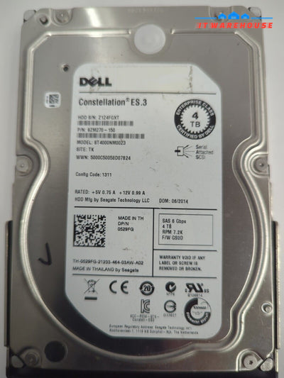 Dell 529FG ST4000NM0023 4TB 3.5’’ SAS HDD Hard Drive W/Caddy 63T9G Tested