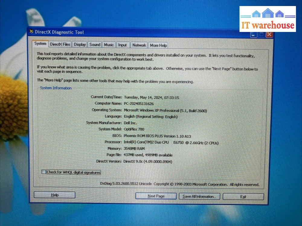 Dell Optiplex 780 Desktop Intel Core 2 Duo Cpu / 4Gb Ram 500Gb Hdd Xp Pro ~