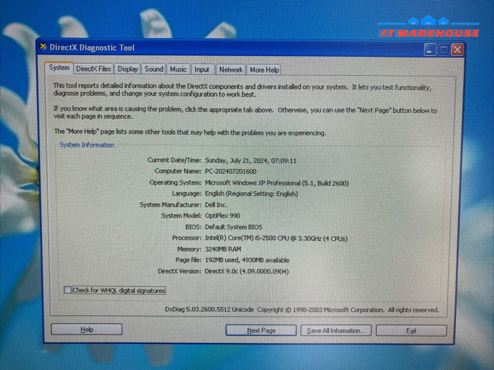 Dell Optiplex 990 D03S Sff Desktop Intel I5-2500 Cpu / 4Gb Ram 1Tb Hdd Xp ~