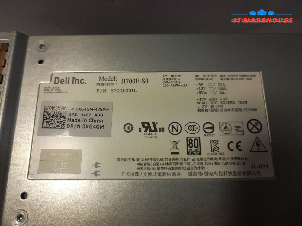 - Dell XG4GM EqualLogic PS4100 Redundant 700W S700E001L Power Supply H700E-S0