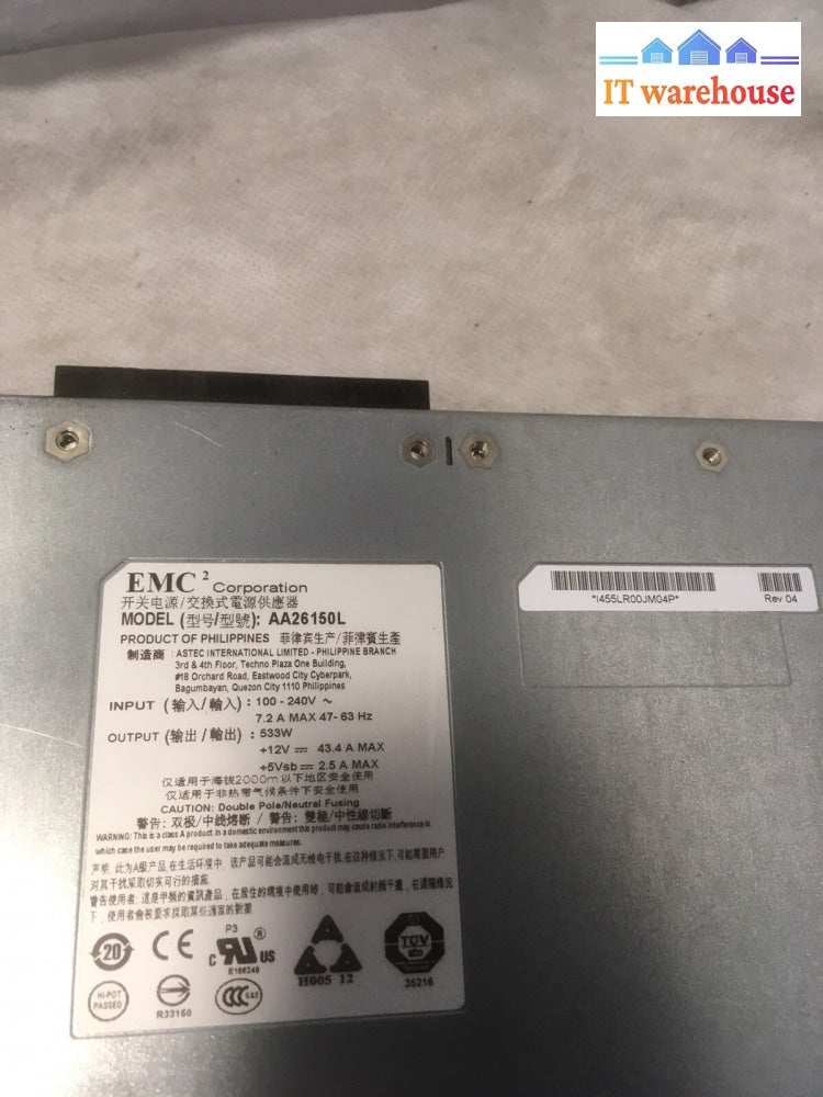 + EMC 533W AA26150L Power Supply Unit for VNXE3100 VNXE3150 071-000-537