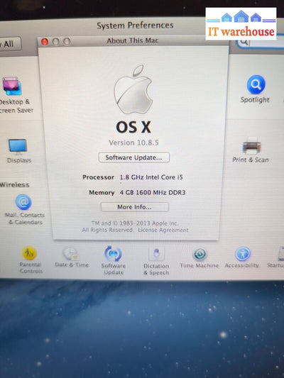 (FOR PARTS) Apple MacBook Air A1466 13.3’’ Intel i5 1.8GHz/4GB DDR3/OS 10.8-